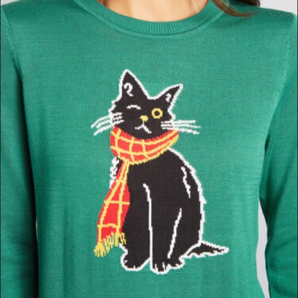 Modcloth Oscar The One Eyed Black Cat Sweater
